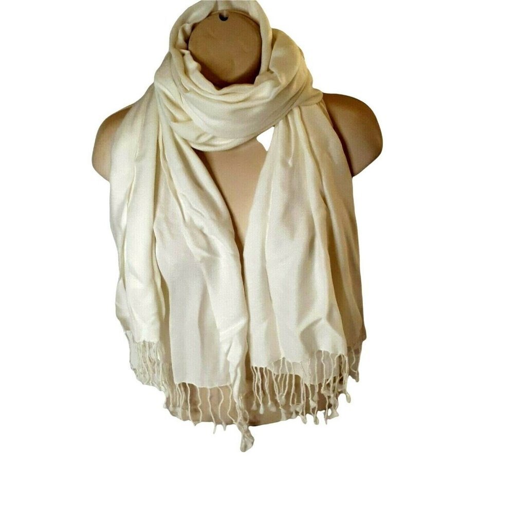Tasseled Scarf Basic Solid Winter White Spring Lo… - image 1